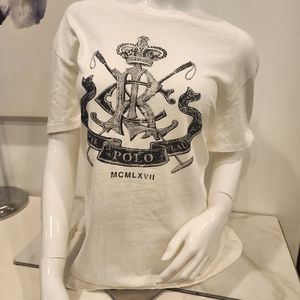 RALPH LAUREN, NWTO, blue label, womens size L, short sleeve t-shirt w/crest logo